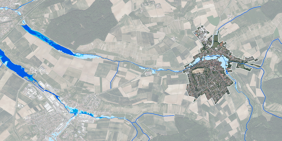 Hochwassersituation einer Gemeinde