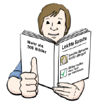 Leichte Sprache: Man liest ein Buch und zeigt den Daumen nach oben