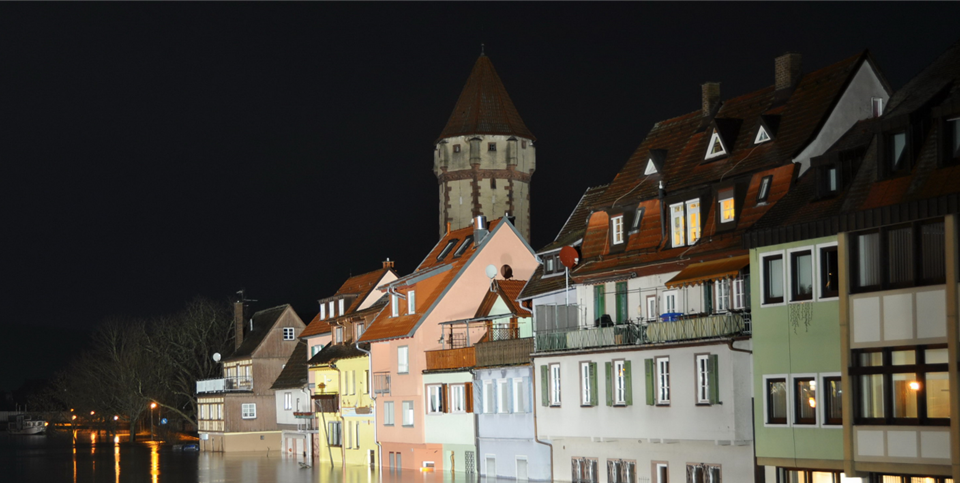 Hochwasser 2011, überflutete historische Altstadt